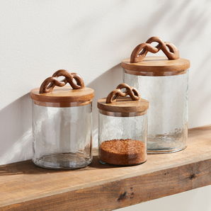 Twist Wood Handle Glass Canister Set