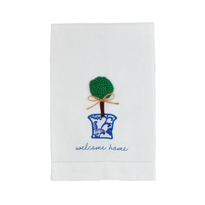 Welcome Boxwood Embroidery Towel