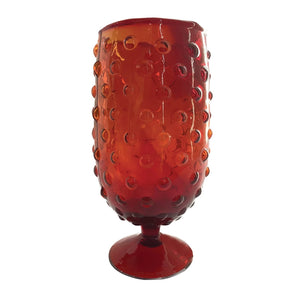 Red Hobnail Wine Glass with Rolled Edge