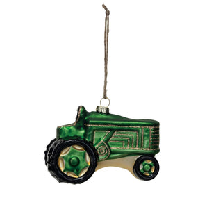 Hand Painted Glass Tractor Ornament