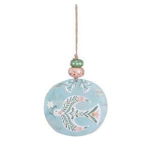 Metal Ornament with Bird and Wood Beads