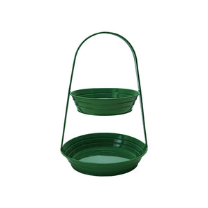 Green Metal Ribbed 2 Tier Tray