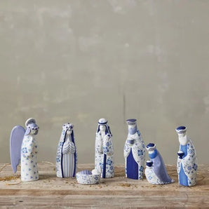 Blue and White Floral Nativity